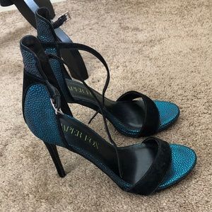 Teal Suede Heeled Sandals